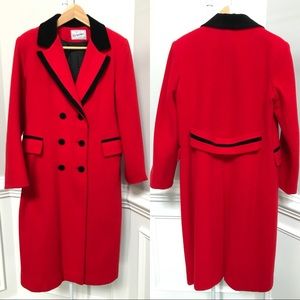 Red Wool Double Breasted Coat Black Velvet M 10/12